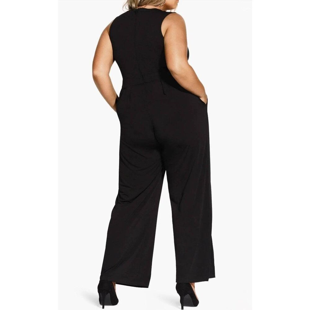 City Chic Angular Wide Leg Jumpsuit Black Plus 22 3X Pockets NWOT Formal Wedding - Picture 2 of 16